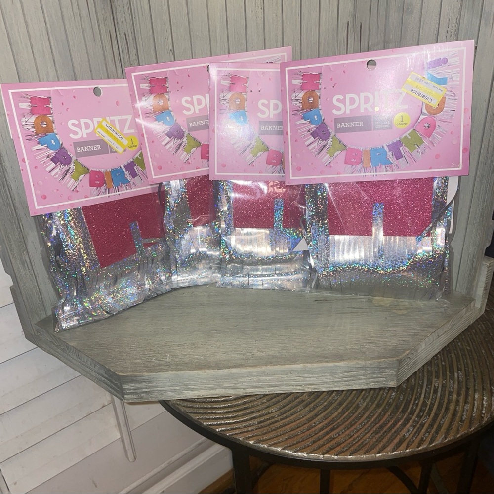 NWT Party Supplies: 4 Spritz Happy Birthday Shiny Metallic 82.5 in Banners